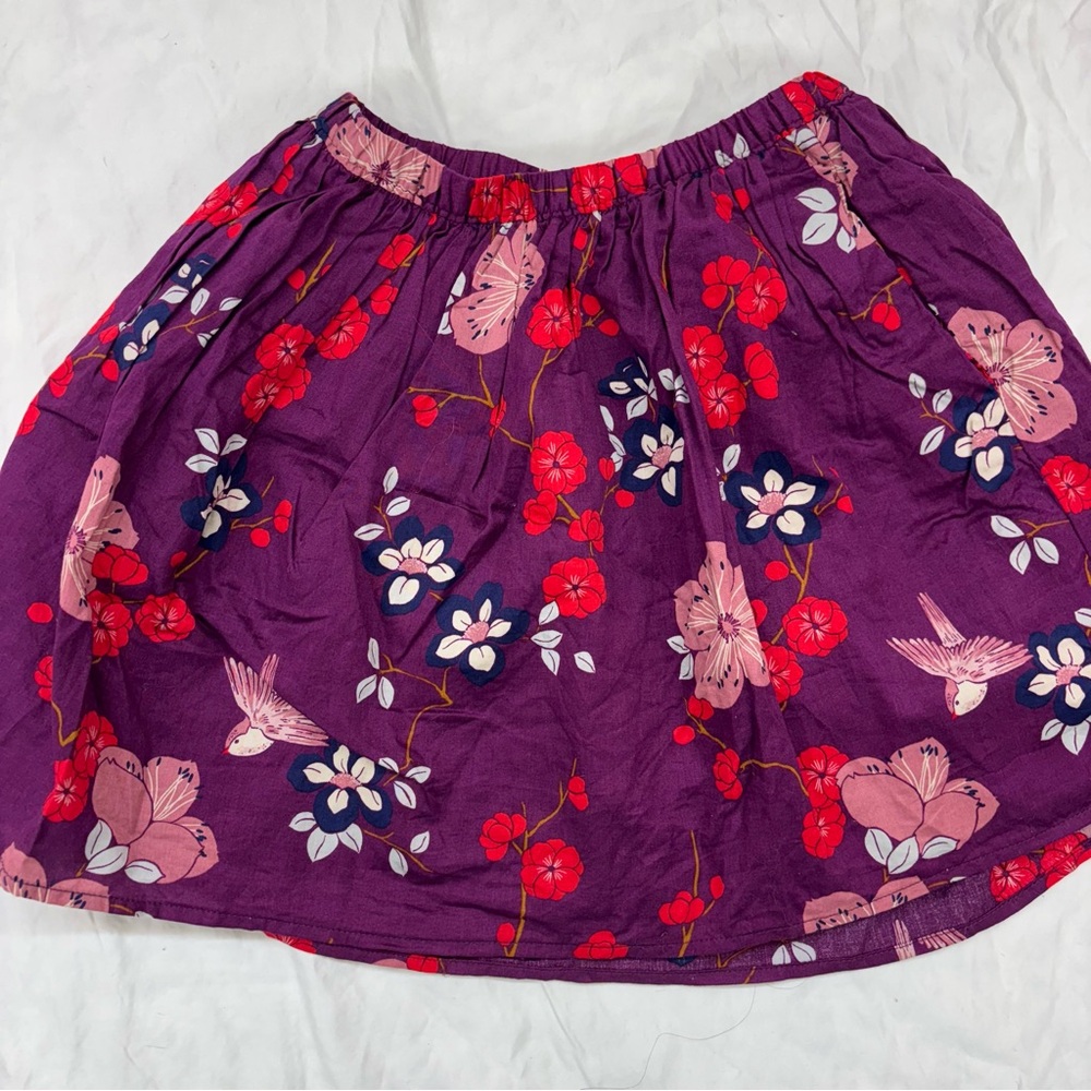 Tea Collection Purple Red Floral Skirt Elastic Size 8 Lined VGUC‎